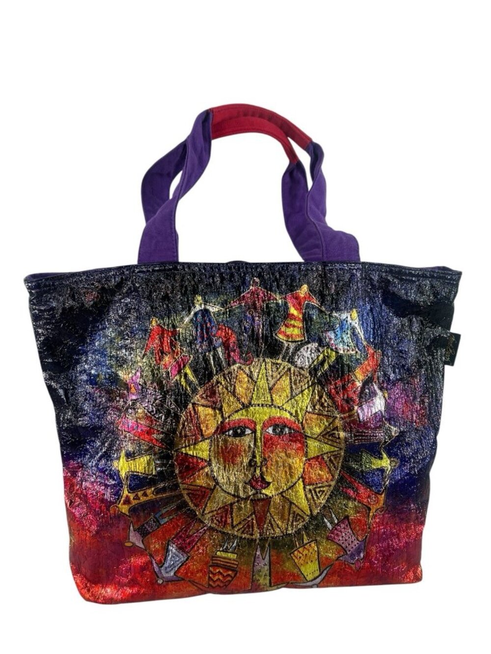 vtg Laurel Burch Harmony Under The Sun Foil Tote 19"x15" Iridescent Metallic - Picture 10 of 16